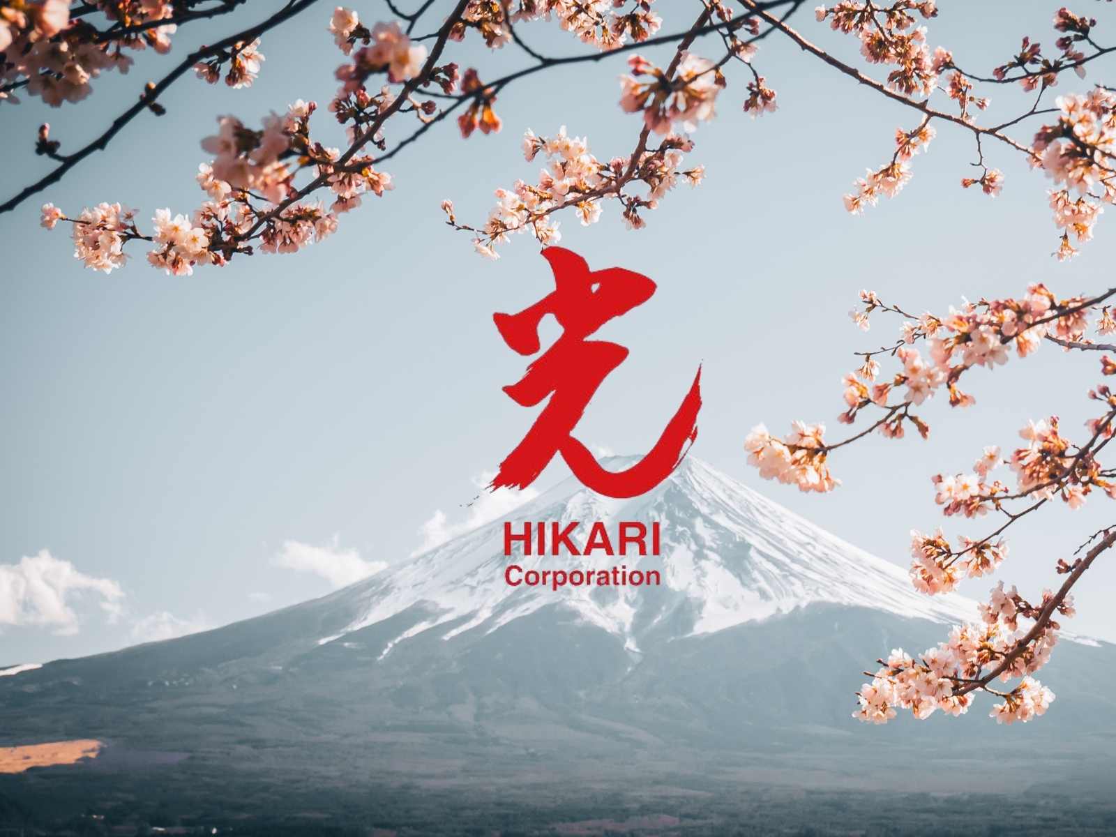 hikari scissor logo over mount fuji in Japan