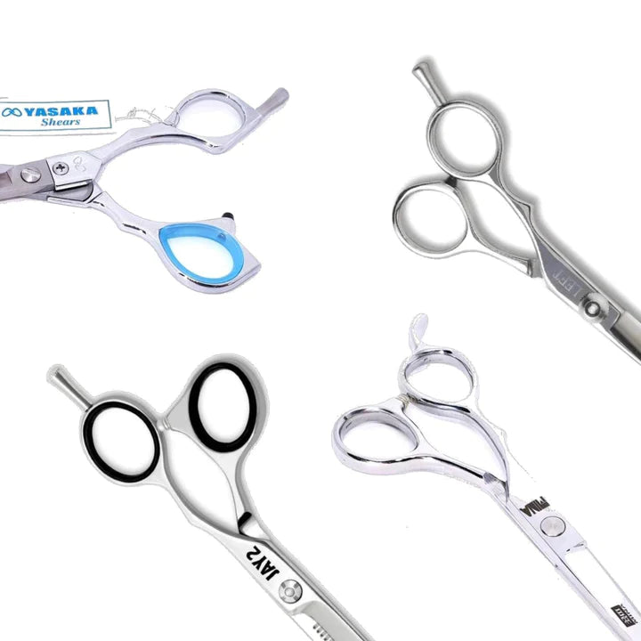 Offset handle ergonomics found on hairdressing scissors