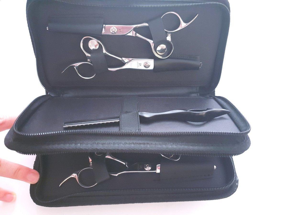 4pcs - Black Checkered Leather Scissors Pouch in - Leather Pouch For Hair Stylists &amp; Barbers