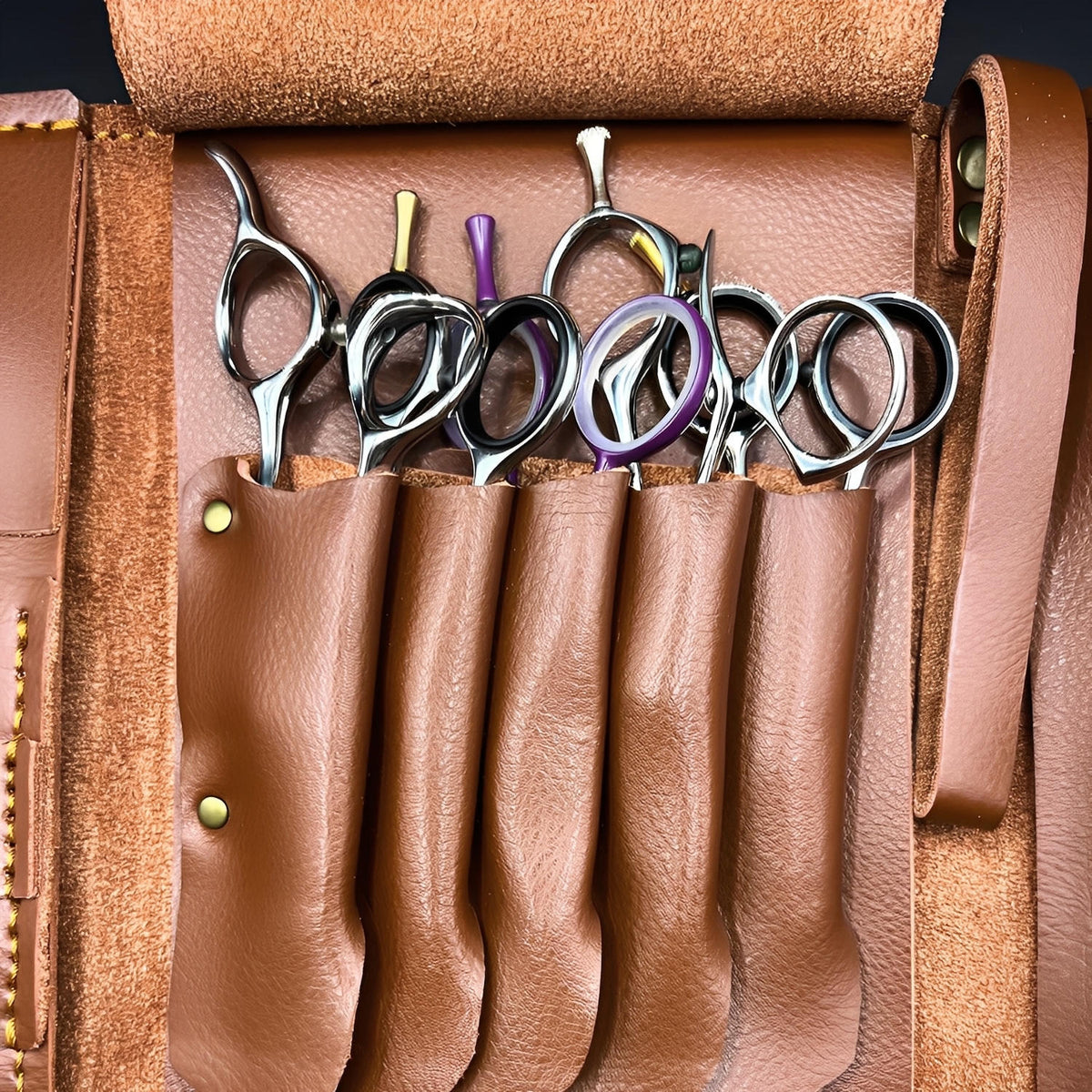 Boho Brown Leather Scissor Wallet - 5 Pocket Artisan Case (SKU: JUN-jP-5pc-Leather-BRP-01)