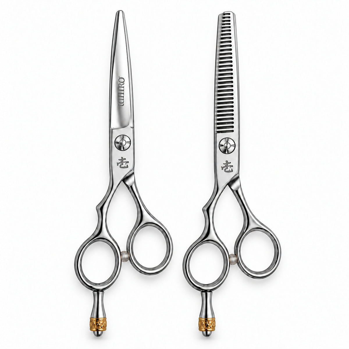 Ichiro Crown Lefty Cutting &amp; Thinning Shear Set for left-handed stylists, Japan Scissor Shop (SKU: ICH-CRN-LS55)