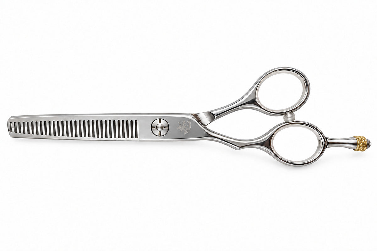 Ichiro Crown Left-Handed Thinning Shears, 6.0 inch with V-shaped teeth, Japan Scissor Shop (SKU: ICH-CRN-LT60)