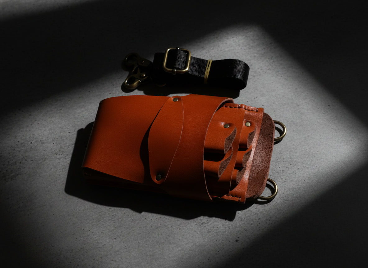 Premium Leather Hairstylist Holster: Protect 5 Hair Shears in - Leather Holster For Hair Stylists &amp; Barbers