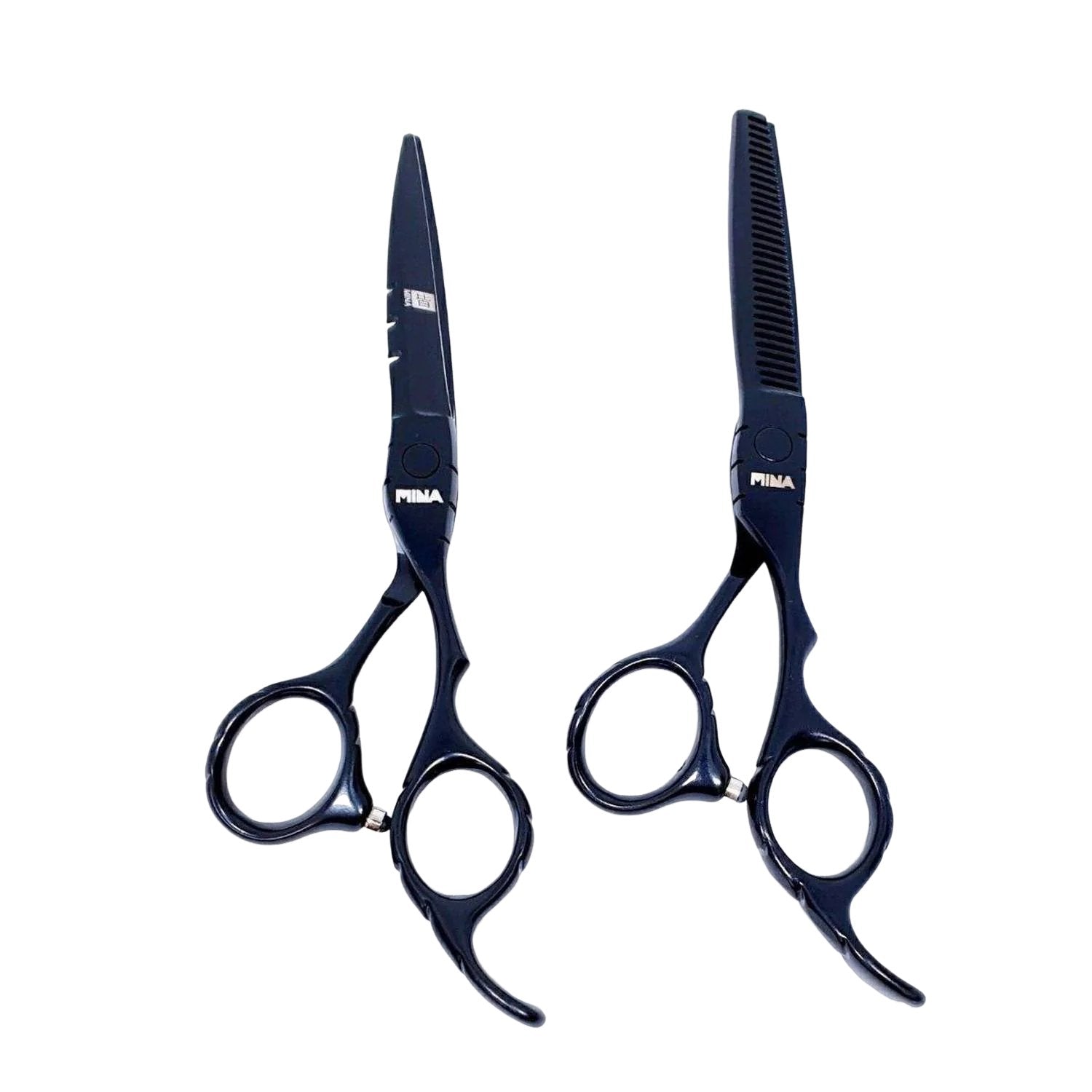 Mina Matte Black Offset Hairdressing Scissor Set (SKU: MIN-MTB-S60)